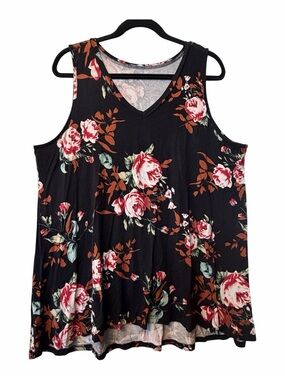 Plus Size Floral V-Neck Sleeveless Tank Top - Hi low hemline